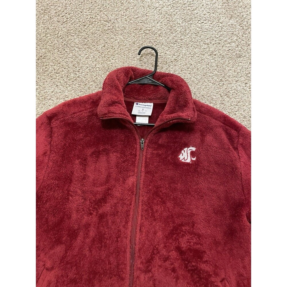 WSU Adult Jacket Medium Red Plush Fleece Champion Full Zip Cougars Wazzu College - Picture 2 of 4